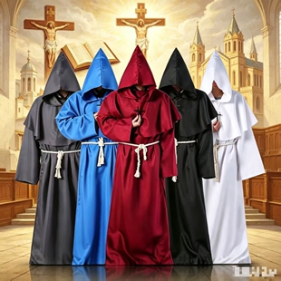 中世纪教徒修士袍巫师cos牧师教父神父cos服装男万圣节斗篷披风