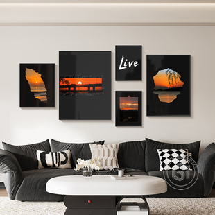 现代ins风客厅挂画组合画高级感小众艺术五联沙发背景墙壁装饰画