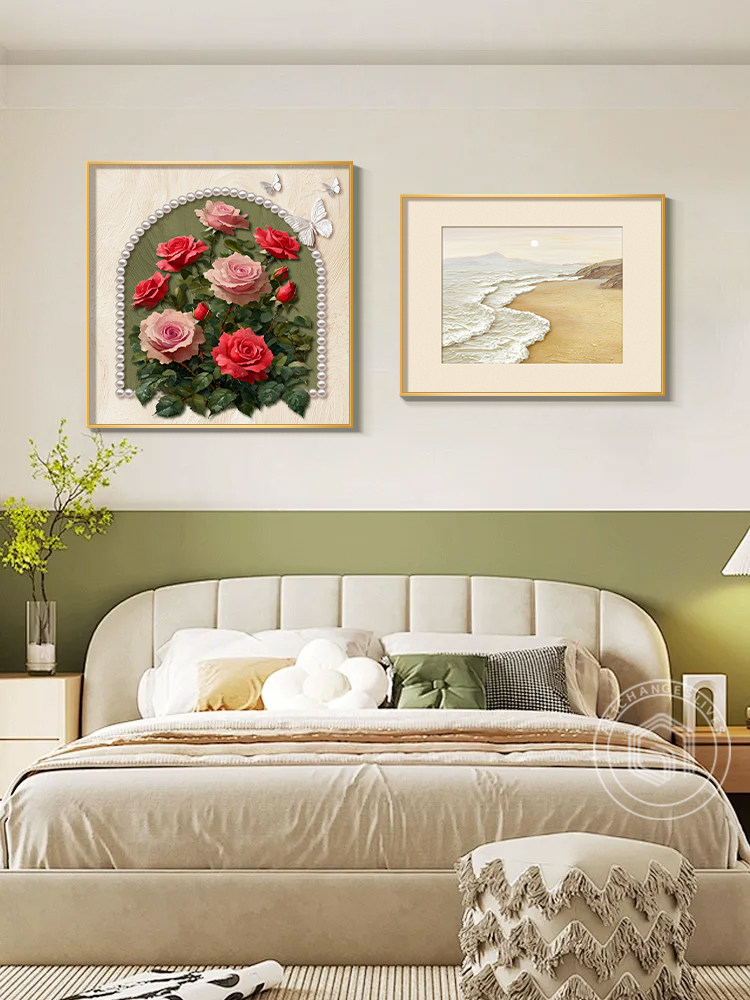 法式奶油风卧室床头装饰画中古肌理壁画主卧房间两联海浪餐厅挂画,家居饰品,现代装饰画,淘宝优惠券,粉丝福利购,淘宝优惠卷