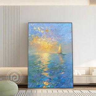 2024一帆风顺客厅装饰画落地巨幅日出抽象油画沙发背景墙玄关挂画