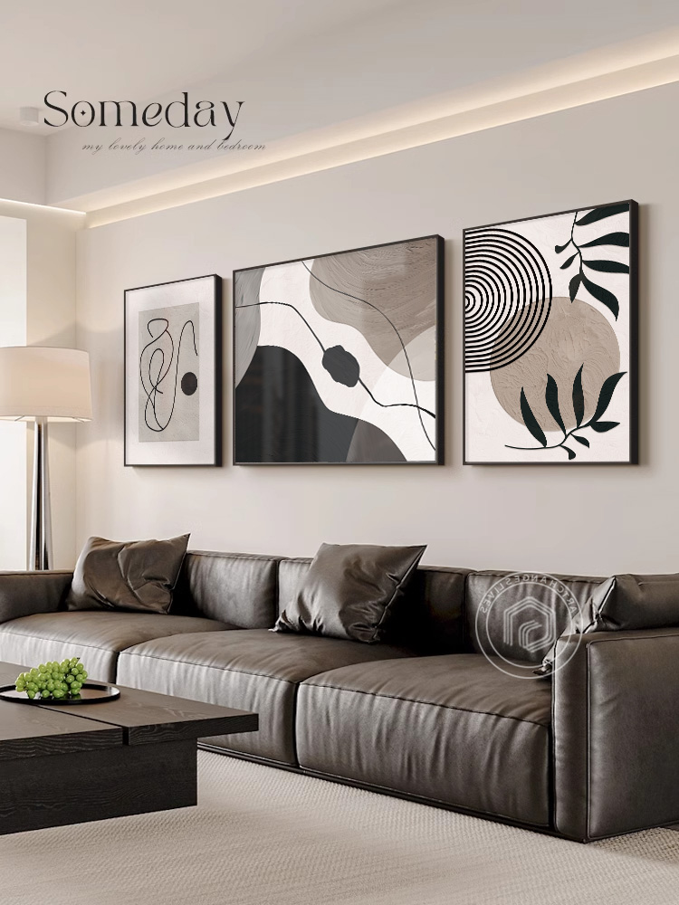 2024新款现代极简黑白客厅装饰画三联线条大气轻奢沙发背景墙挂画