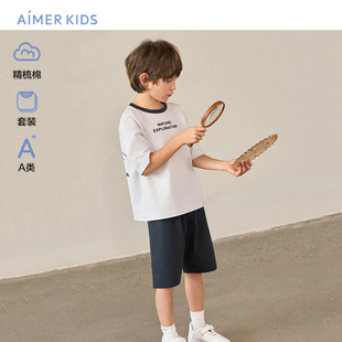 爱慕儿童营地探索男孩短袖上衣五分裤套装AK243F251