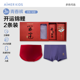 爱慕少年/少女少男三阶青春裤开运锦鲤平角内裤2条装红品成长礼盒