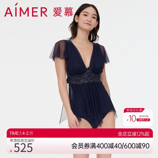 爱慕蕾丝连体显瘦遮肚泡温泉保守性感泳装泳衣