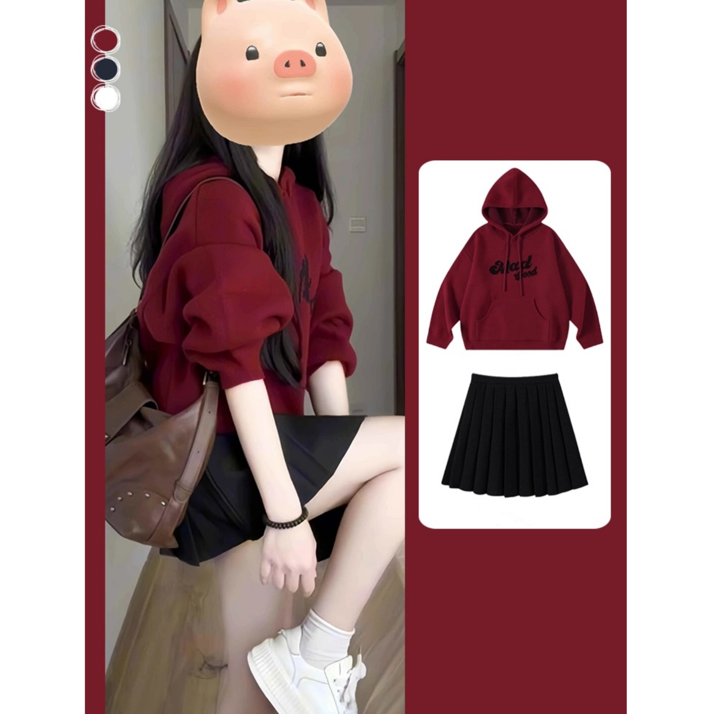 酒红色连帽重磅卫衣女2025新款秋冬穿搭加绒加厚大码美式上衣外套