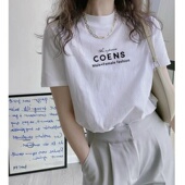 半高领短袖 上衣 正肩白色字母印花宽松半袖 t恤女2025早秋新款 韩版