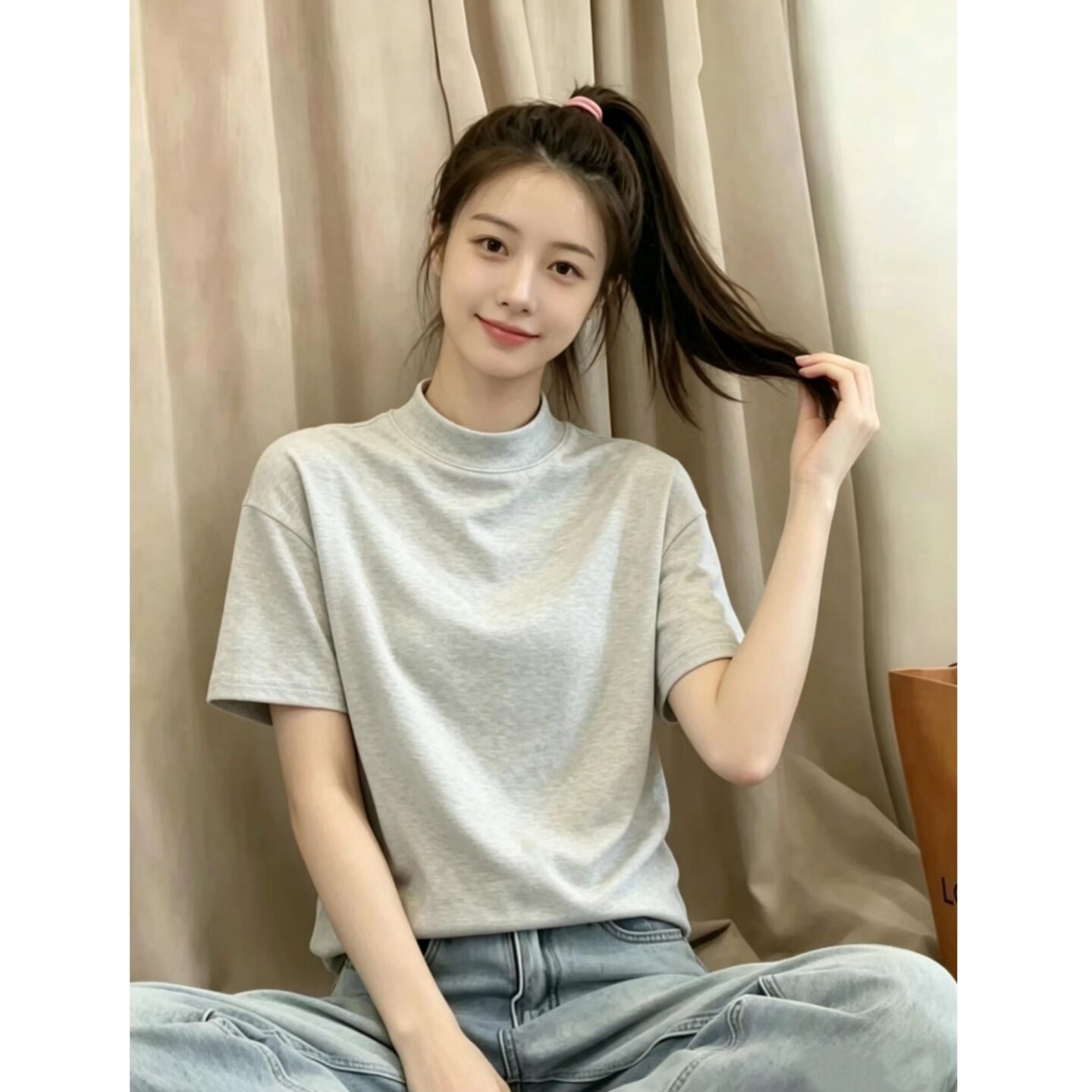 半高领短袖t恤女内搭打底衫外穿图片