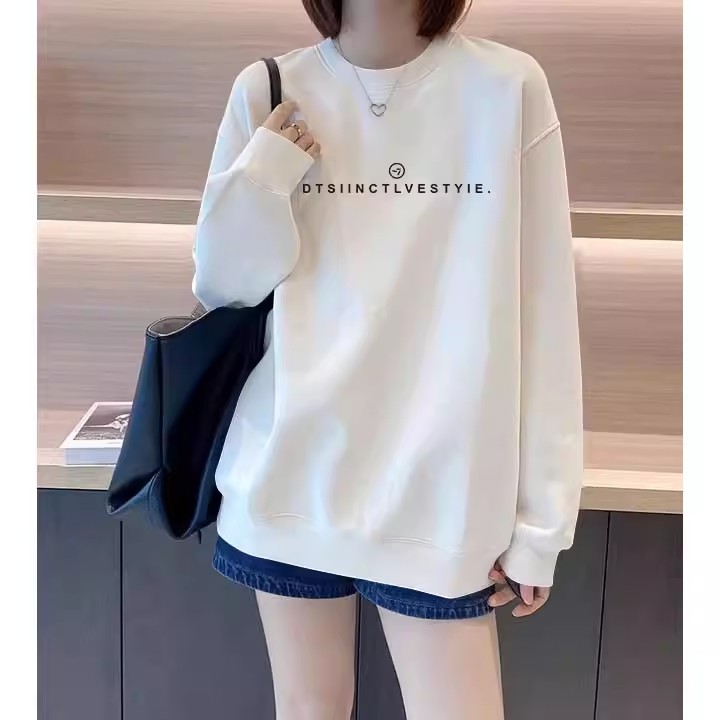 白色字母卫衣女2025新款春秋薄款圆领小个子显瘦休闲宽松大版上衣