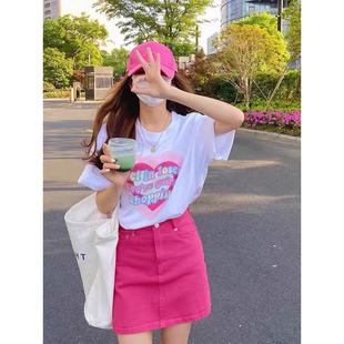 复古设计感字母印花纯棉短袖 hiphop美式 T恤女宽松百搭情侣上衣ins