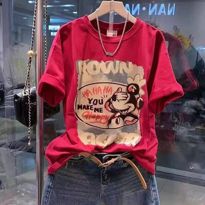 胖妹妹韩版卡通米奇印花纯棉短袖t恤女夏季新款时尚半袖上衣ins潮