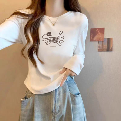 2025新款秋冬正肩磨毛德绒短款内搭长袖显瘦t恤女加绒打底衫上衣