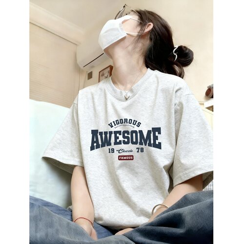 白灰色字母印花短袖女t恤纯棉2026新款爆款大码胖mm巨好看上衣夏
