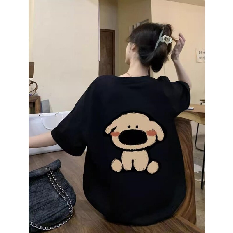 美式复古黑色短袖t恤女纯棉2025新款爆款宽松显瘦半袖洋气上衣潮,女装/女士精品,T恤,淘宝优惠券,粉丝福利购,淘宝优惠卷