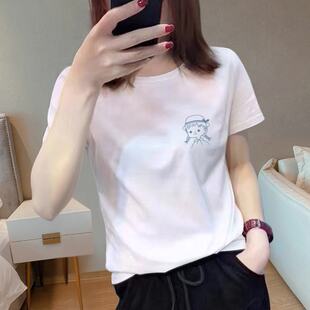 t恤女2025年新款 宽松小个子百搭纯棉简约正肩上衣女 短袖 白色夏装