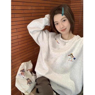 美式无帽卫衣女款冬季加绒2026新款爆款小个子宽松慵懒风圆领上衣