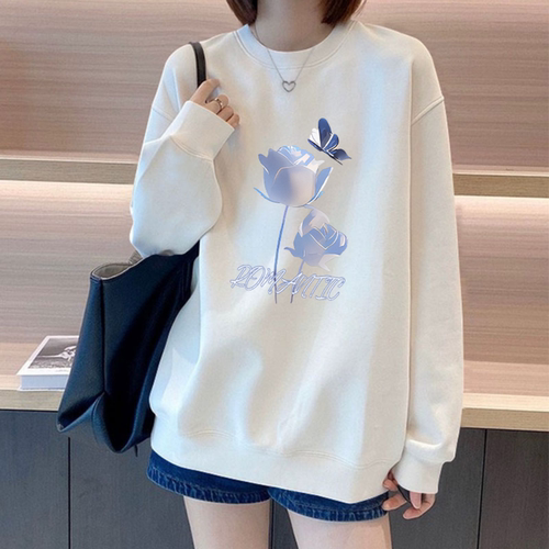 高端白色卫衣女2026秋冬新款宽松显瘦圆领套头加厚加绒长袖上衣女