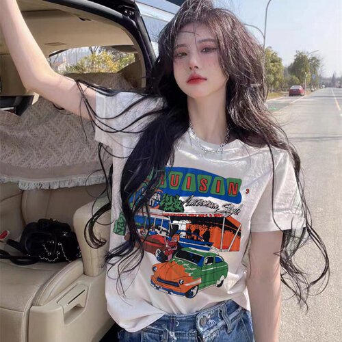 美式复古印花短袖t恤女2026新款夏季宽松显瘦纯棉设计感半袖上衣