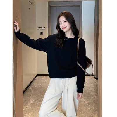 短款卫衣女早秋装2025新款韩版慵懒风小个子套头圆领宽松爆款上衣