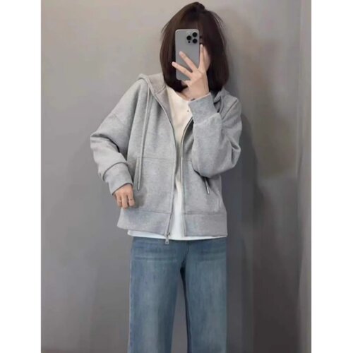 连帽卫衣外套女短款早秋2026新款高级宽松小个子休闲韩系开衫上衣