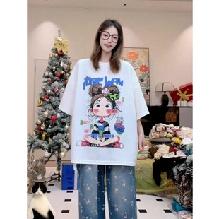 甜美可爱减龄趣味印花圆领重磅短袖 小清新上衣 t恤女2025夏季 新款