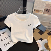 短款 白色正肩棉短袖 高腰上衣ins潮 圆领修身 小衫 t恤女2025夏季 新款