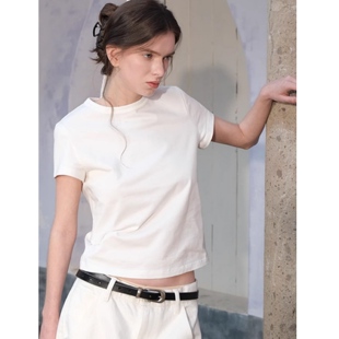 欧货白色基础款短袖t恤女2026新款夏修身正肩圆领体恤内搭上衣ins