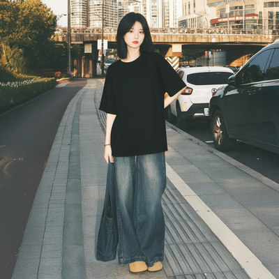 黑色短袖纯棉t恤女宽松韩版慵懒风2026新款夏季宽松显瘦半袖上衣