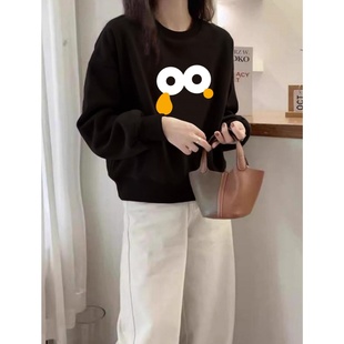 山东即墨黑色短款卫衣女加绒2025秋冬爆款时尚洋气宽松小个子上衣