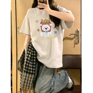 白灰色短袖t恤女2026新款宽松纯棉设计感小众高质量夏季漂亮独特