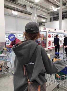 深灰色连帽卫衣女2025新款爆款春秋季薄款美式复古宽松潮牌外套冬