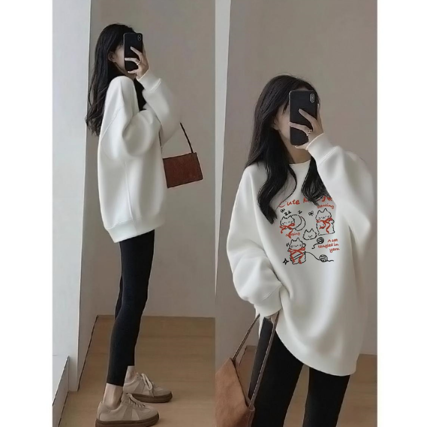 2025秋冬季新款中长款白色加绒加厚卫衣女装宽松百搭套头爆款上衣