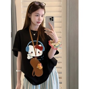 宽松半袖 黑色HelloKitty卡通短袖 爆款 纯棉t恤女2025夏季 上衣 新款