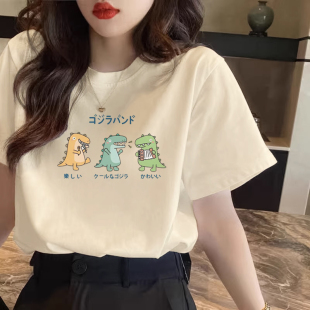 纯色正肩别致上衣 纯棉t恤女短袖 夏季 设计感小众新款 宽松显瘦薄款