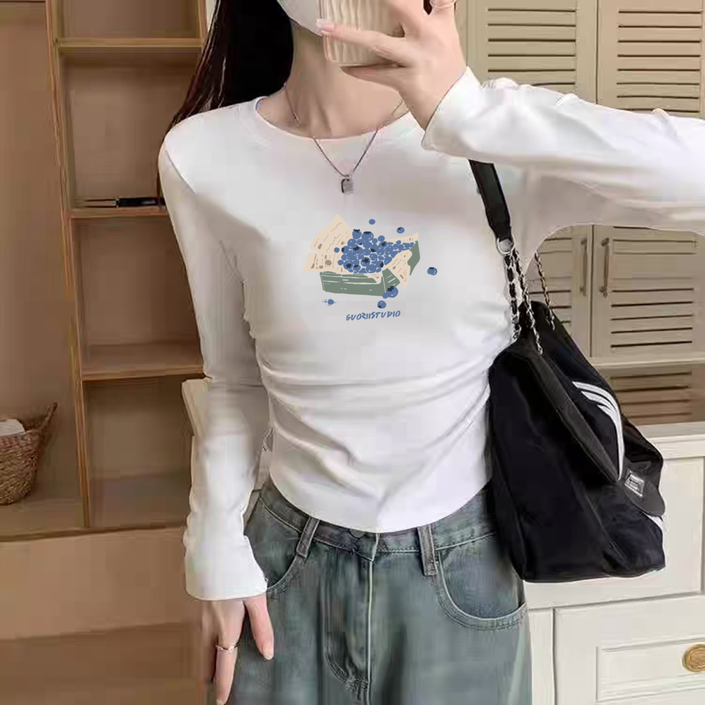 修身t恤收腰白色打底衫秋冬螺纹上衣短款内搭德绒保暖磨毛长袖女