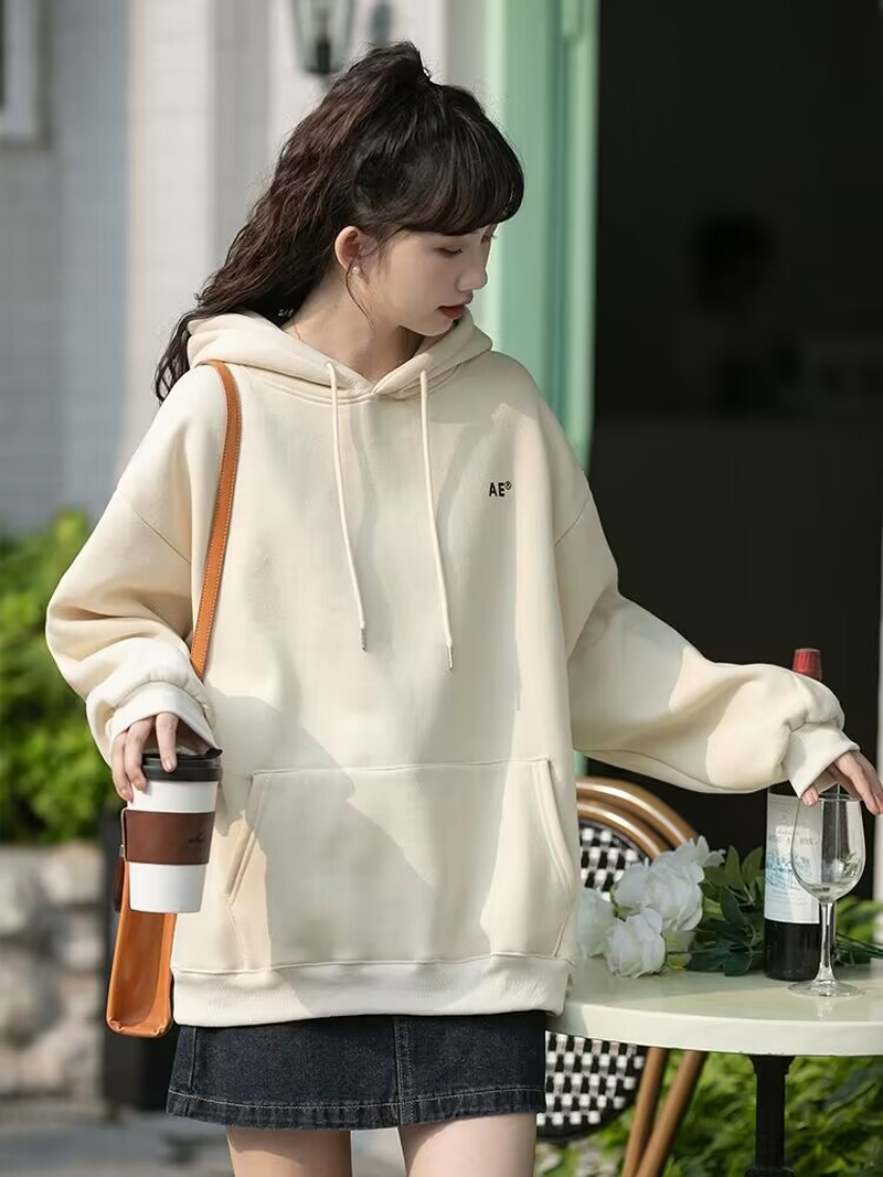 加绒加厚中长款遮屁股连帽卫衣