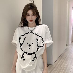 小狗t恤夏装洋气女装上衣ins设计感百搭纯棉短袖衫气质情侣款半袖