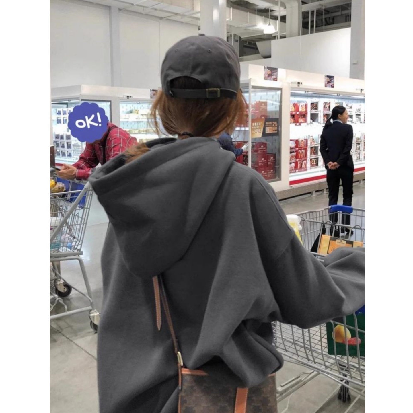 美式复古灰色连帽衫卫衣女秋冬新款韩版宽松加绒保暖套头长袖上衣