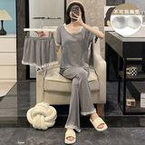 棉公主风莫代尔睡衣穿蕾丝家居服女夏可外韩版灰色美背夏季三件套，商品下架区，岚润乐美服饰