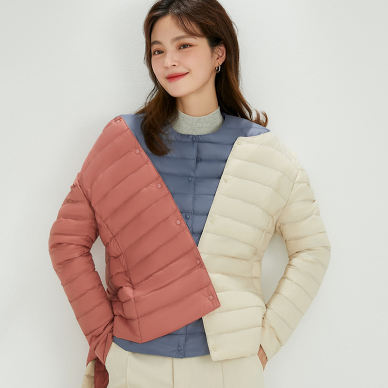 轻薄款羽绒服女2025年冬季新款圆领可变V领短款纯色羽绒服外套，女装羽绒服，岚润乐美服饰