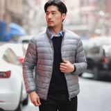 跨境TikTok秋冬轻薄款羽绒服男士韩版修身短款大码加厚白鸭绒，男装羽绒服，岚润乐美服饰