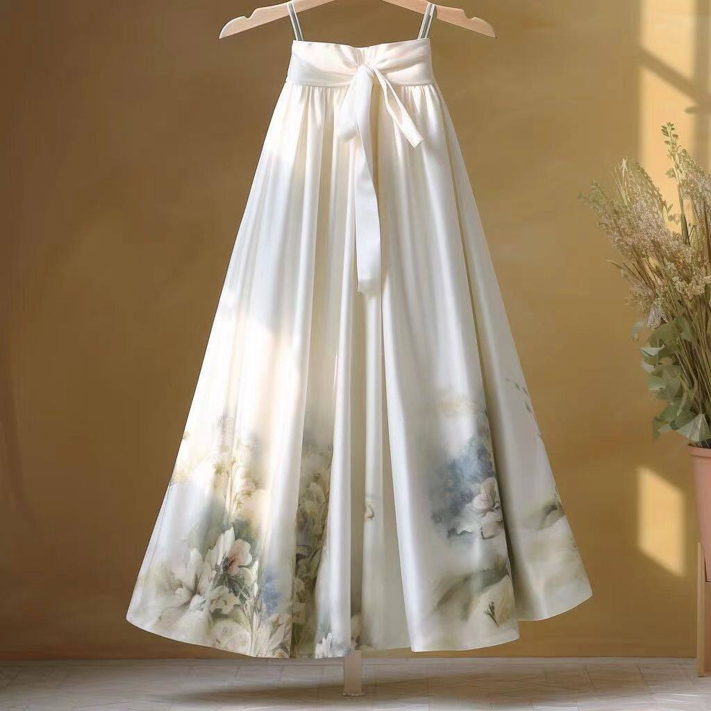 2025新款女装新中式印花水墨画a字裙夏季风气质百搭半身裙子女，女装半身裙，岚润乐美服饰