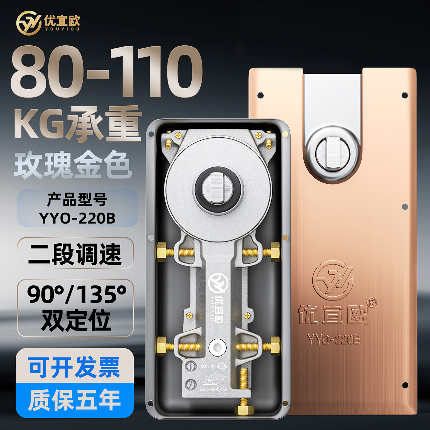 液压款玻璃门地弹簧玫瑰金H220B