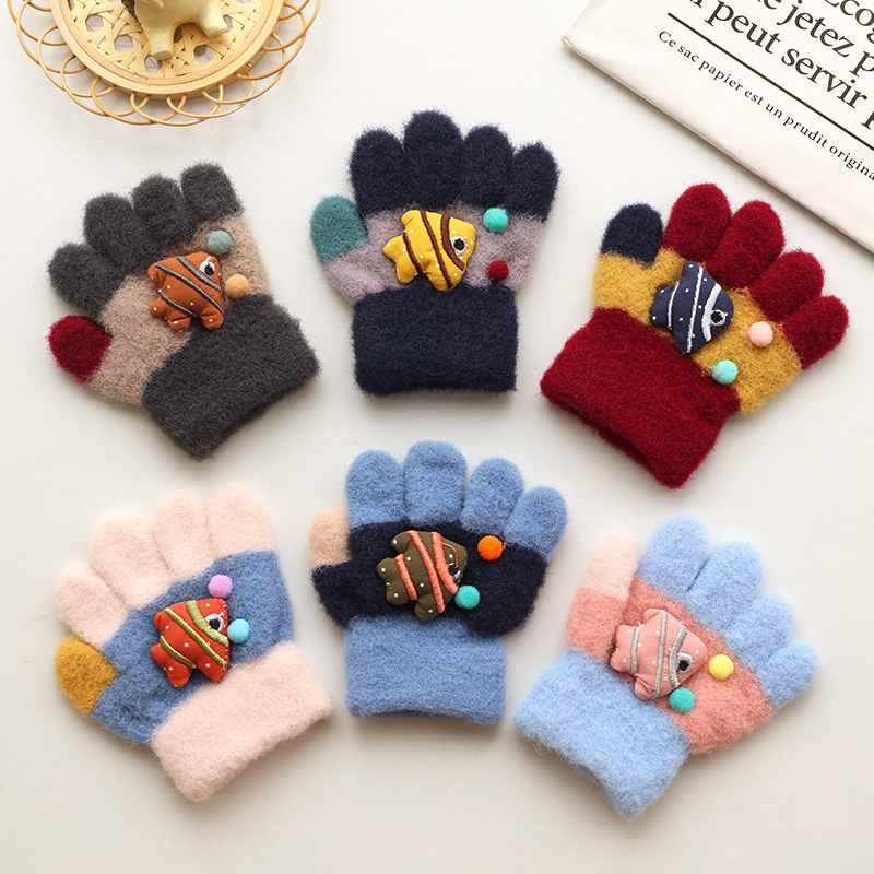 Children's gloves five finger split finger baby autumn and winter cute fashion boys and girls students thickened 1-3 years old 2 Warm children