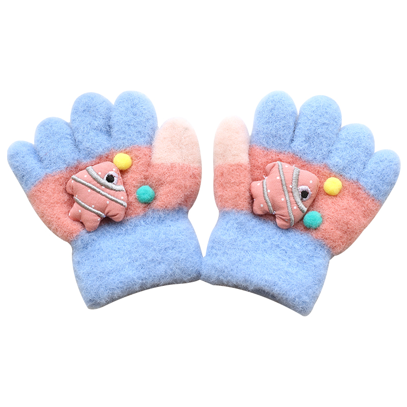 Children's gloves five finger split finger baby autumn and winter cute fashion boys and girls students thickened 1-3 years old 2 Warm children