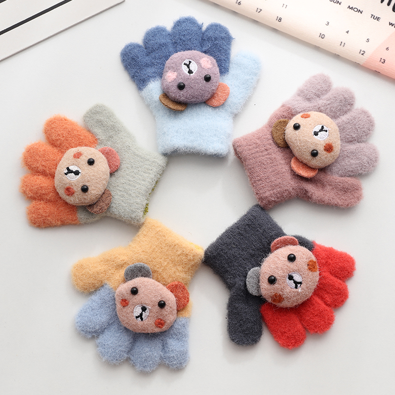 Children's gloves five finger split finger baby autumn and winter cute fashion boys and girls students thickened 1-3 years old 2 Warm children