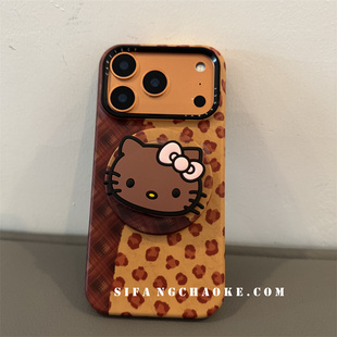 渐变色格子豹纹初秋磁吸立体小猫适用iPhone17Promax手机壳15 15Pm壳16P套