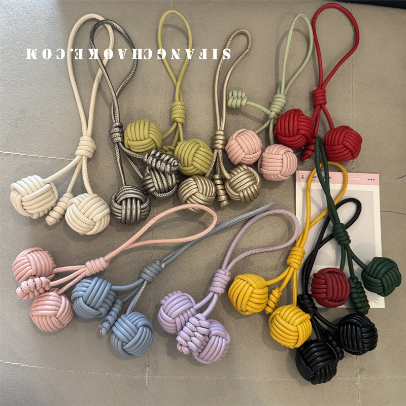 手工编织球包包挂件韩系百搭包挂饰皮革编织球车挂钥匙扣书包挂件