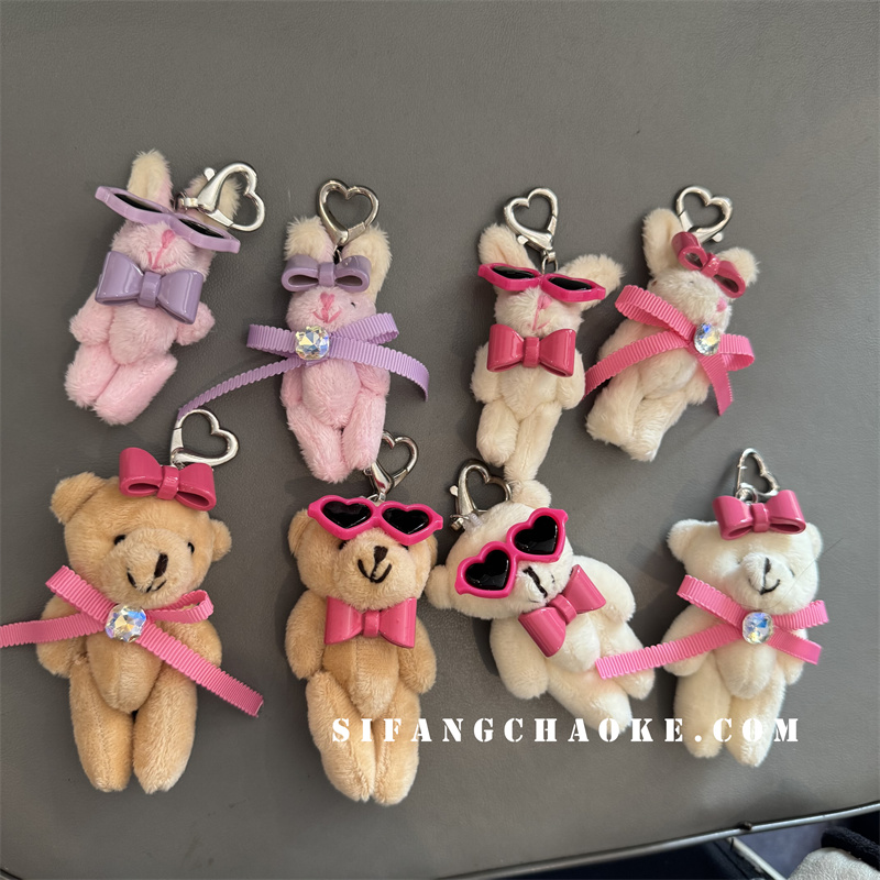 可爱书包小熊车钥匙扣蝴蝶结女生挂饰原创毛绒公仔玩具手机壳挂件