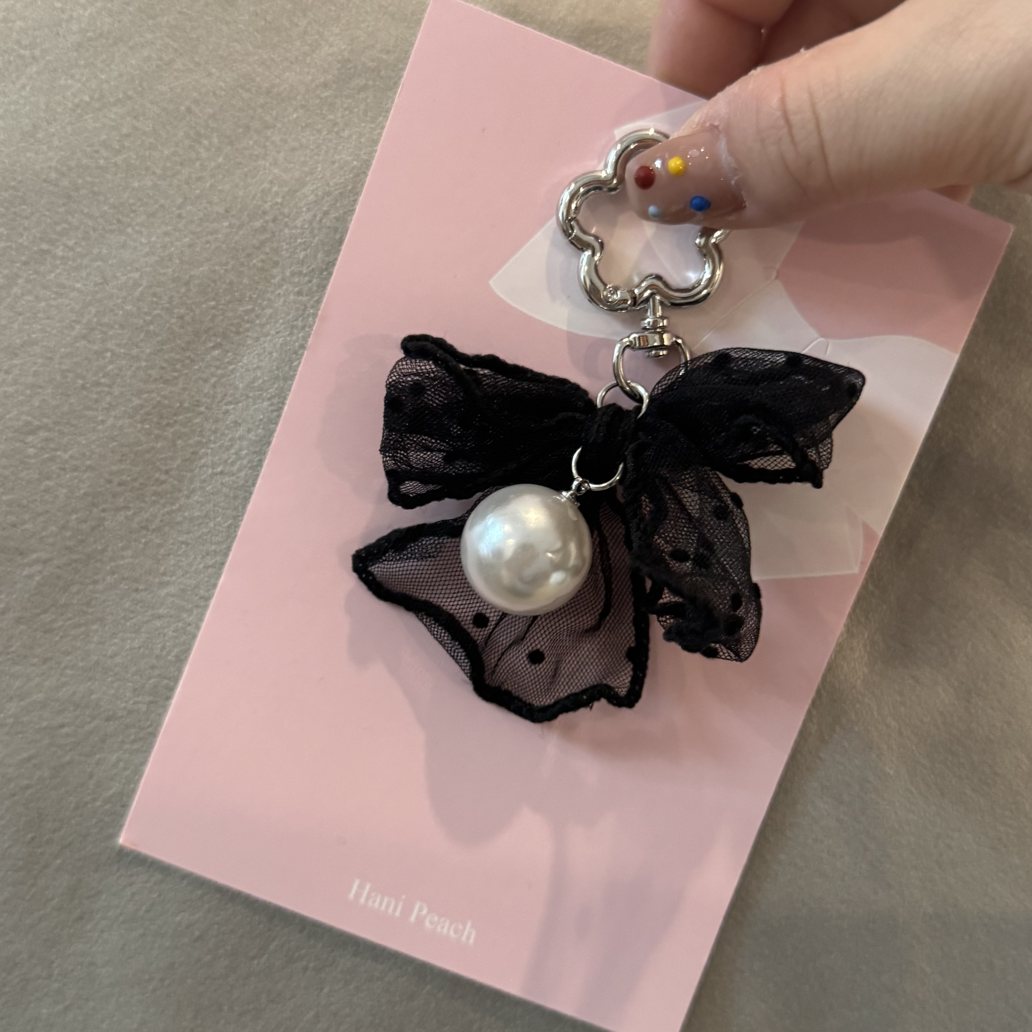 新款黑白蕾丝波点蝴蝶结爱心挂饰时尚高级感车载钥匙扣包包挂件