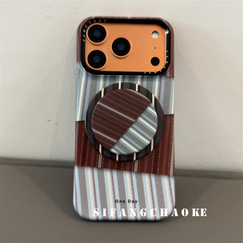 格子秋冬磁吸支架适用iPhone17ProMax手机壳16/15/14/13Promax壳简约14pm套